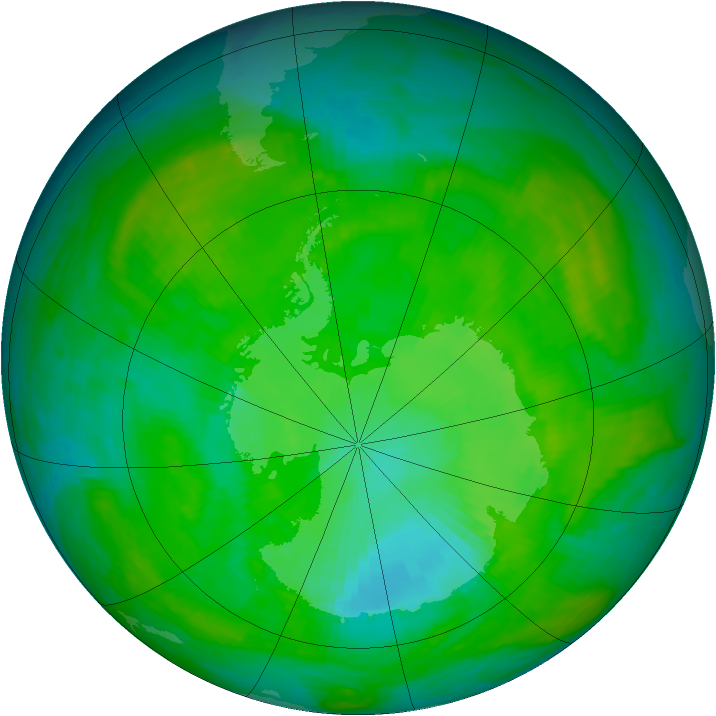 Antarctic ozone map for 25 December 1989